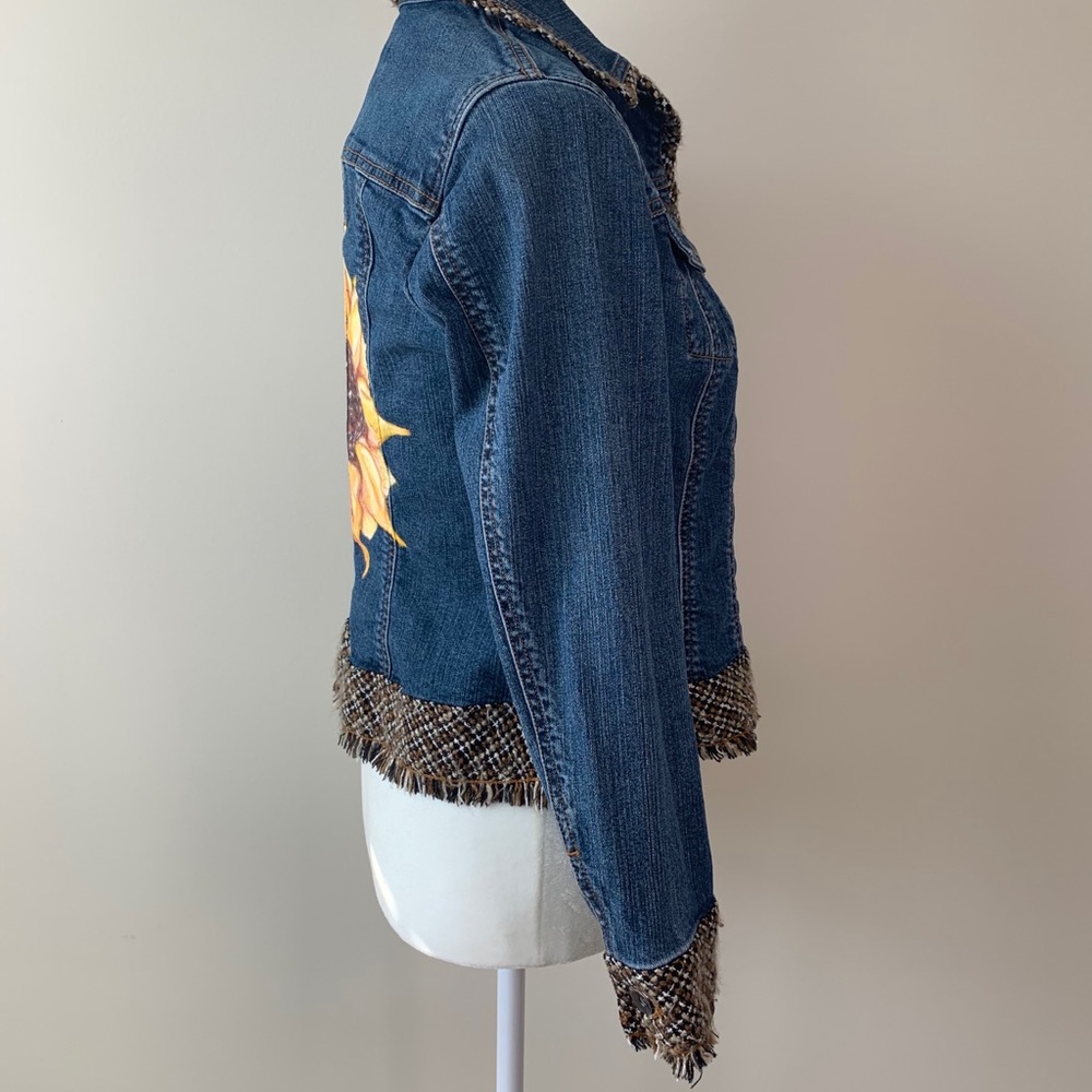Coldwater Creek Denim Jacket Painted Sunflower 6P - Picture 4 of 6